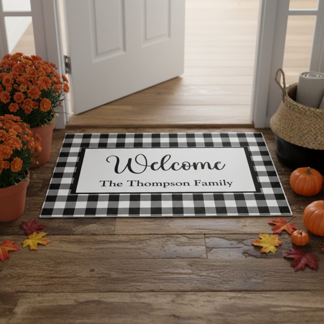 Tapete Boas-vindas à Xadrez do Exército Moderno Buffalo (Modern Farmhouse Buffalo Plaid Welcome Doormat)