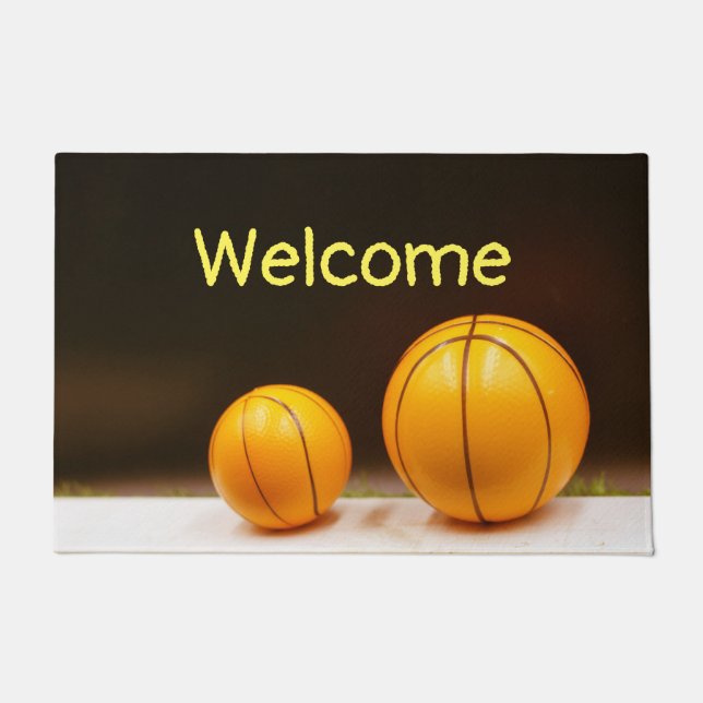 Tapete Boas-vindas ao basquete com duas bolas de basquete (Frente)