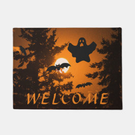 Tapete Boas-vindas ao Dia das Bruxas Negro e Laranja