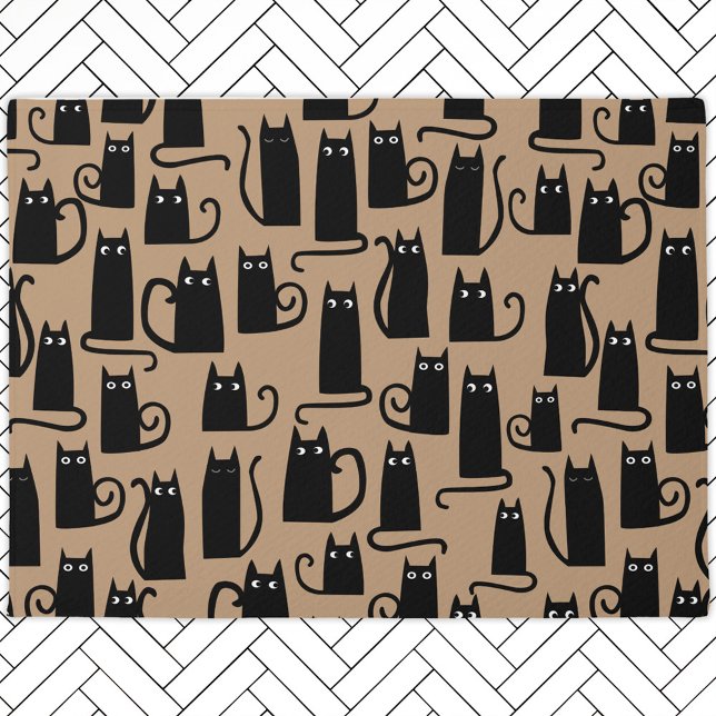 Tapete Boas-vindas ao padrão de gato preto (Fun black kitty cat pattern welcome doormat for animal lovers)