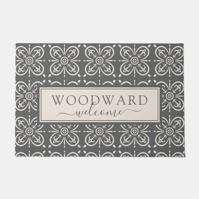 Tapete Boas-vindas ao padrão geométrico do Azulejo da Cin (Frente)