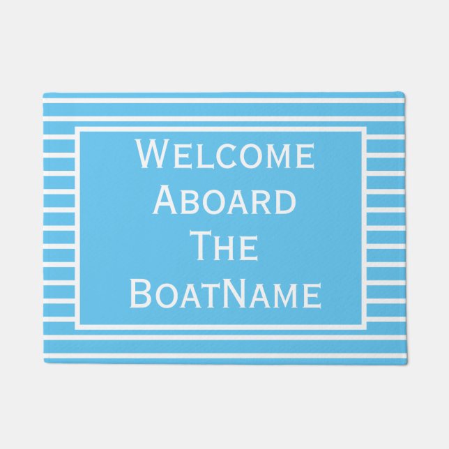 Tapete Boas-vindas, azul e branco, à porta do barco (Frente)