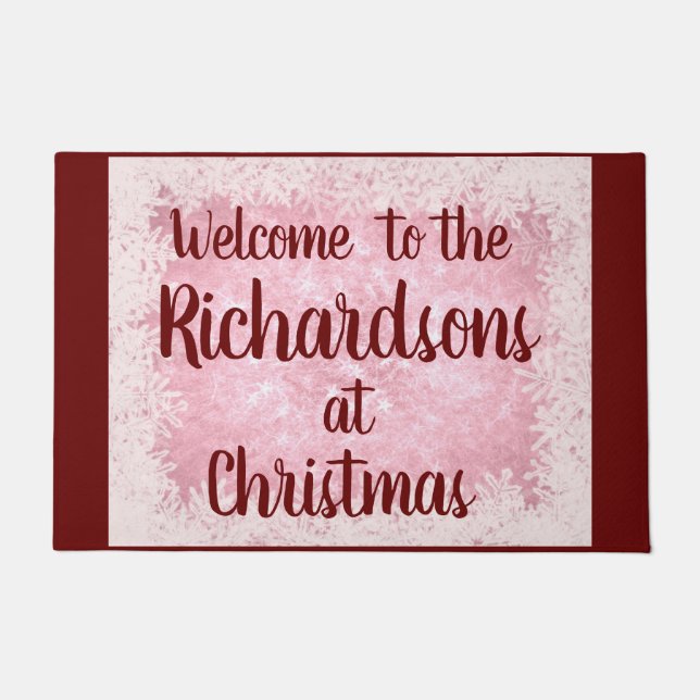 Tapete Boas-vindas da família personalizada da geada verm (Frente)