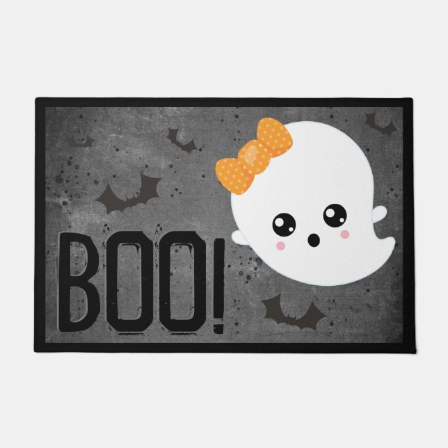 Tapete Boas-vindas de Fantasma Kawaii no Halloween (Frente)