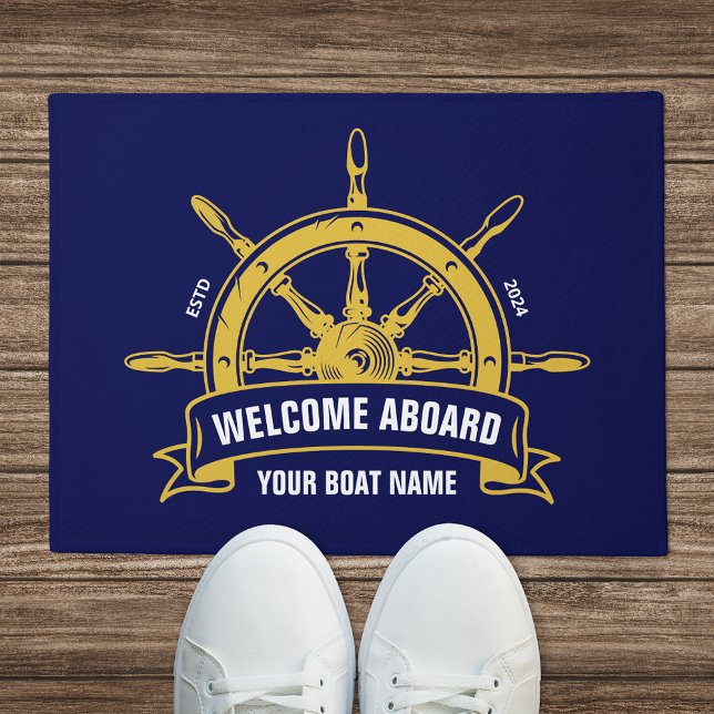 Tapete Boas-vindas personalizadas a bordo do azul-roda ná (Criador carregado)