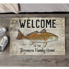 Tapete Boas-vindas Pesca Nome da família Redfish Algodão 