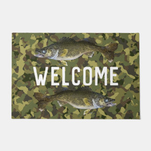 Tapete Boas-vindas Pesca Walleye Fish Camo Algodão