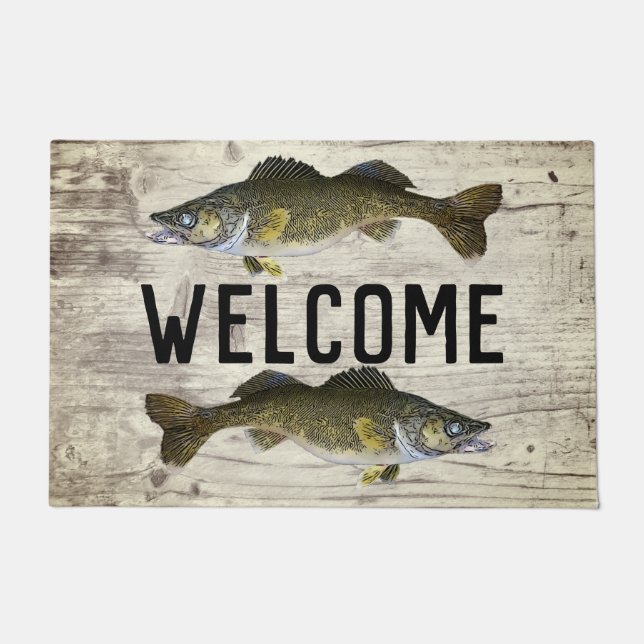 Tapete Boas-vindas pescando lagoas Walleye Fish Lago Algo (Frente)