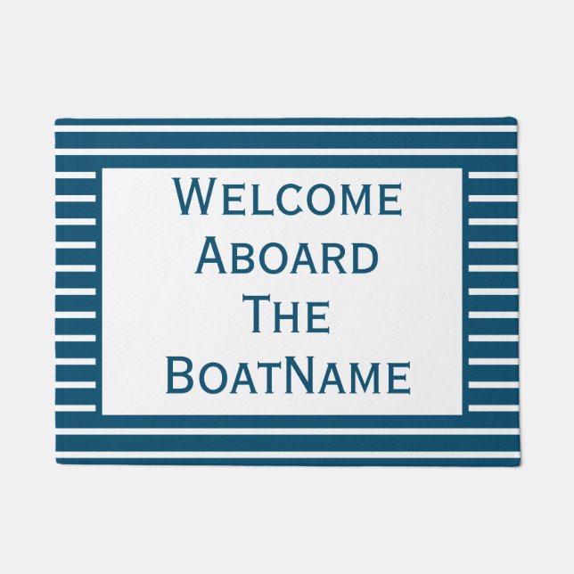 Tapete Boat Doormat Azul e Branco (Frente)