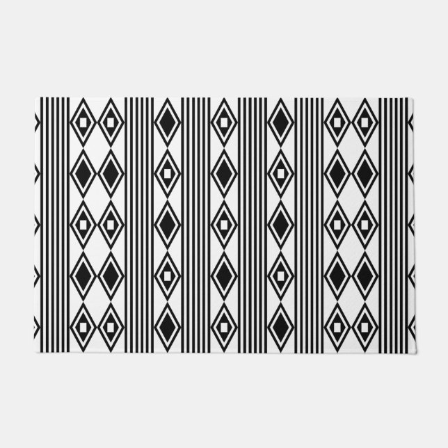 Tapete Boho Diamantes Strips Preto Branco (Frente)
