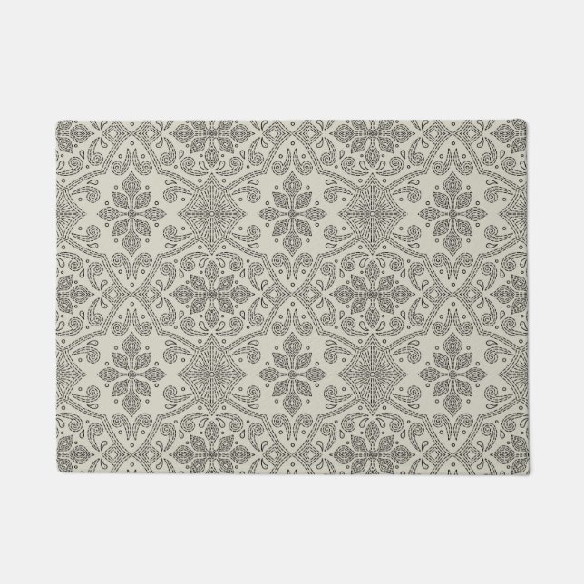 Tapete Boho Floral Damask Line Art, Black on Beige (Frente)