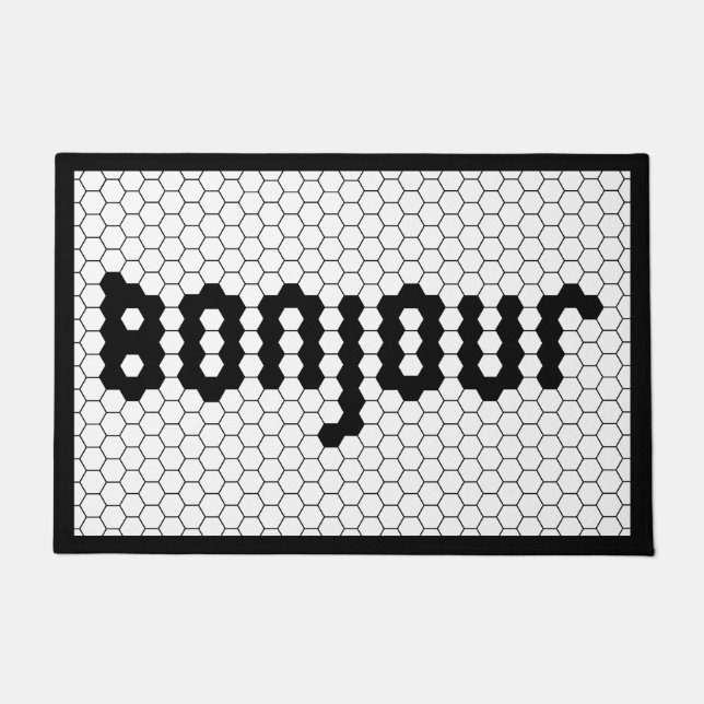 Tapete Bom Dia Azulejo Falso Preto e Branco Borda (Frente)
