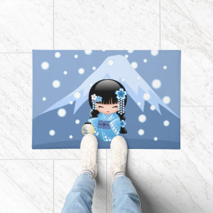 Tapete Boneca de inverno Kokeshi - Garota Geisha Blue Mou