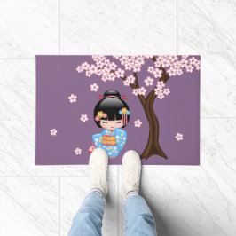 Tapete Boneca Maiko Kokeshi - Rapariga Kimono Geisha Azul