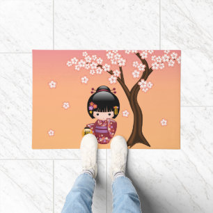 Tapete Boneca Sakura Kokeshi - Garota Geisha em Pêssego
