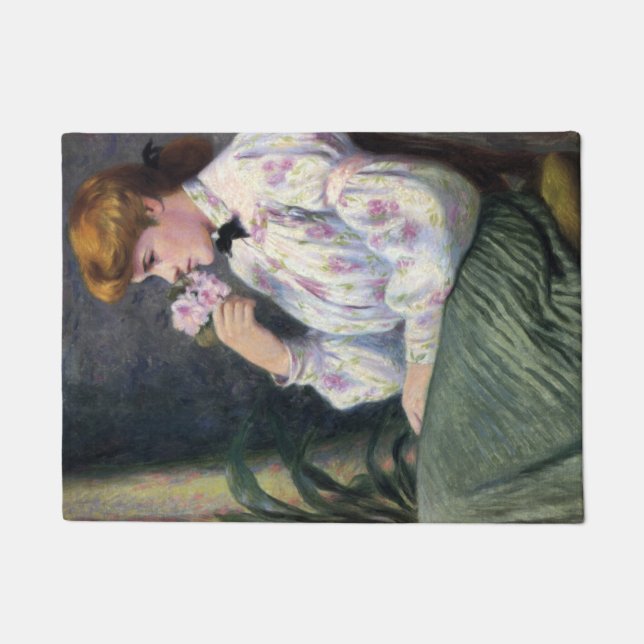 Tapete Bonita Mulher Cheirando Cheiro de Flores (Reverifi (Frente)