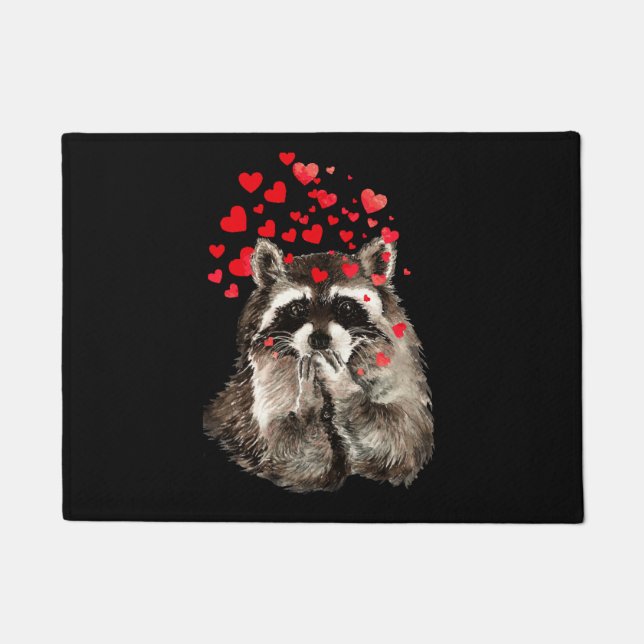 Tapete Bonita Raccoon soprando beija-flores corações de a (Frente)