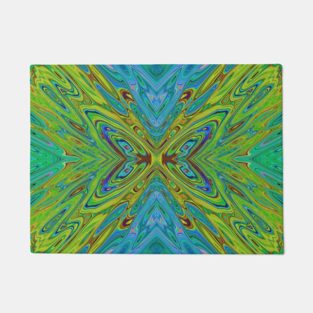 Tapete Borboleta Abstrata Chartreuse e Azul Trippy (Frente)
