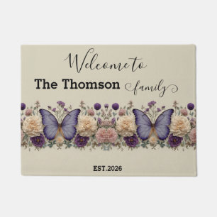 Tapete Borboleta Azul Vintage com Floral para Família