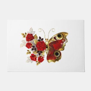 Tapete Borboleta de flor vermelha com rosas vermelhas