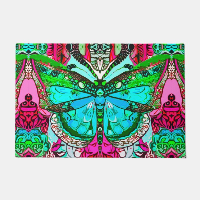 Tapete Borboleta e Medallion Batik Padrões em Turquesa (Frente)