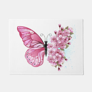 Tapete Borboleta Flor com Sakura Rosa