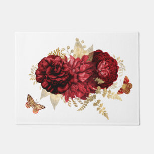 Tapete Borboleta Floral Dourada rosa Vermelha