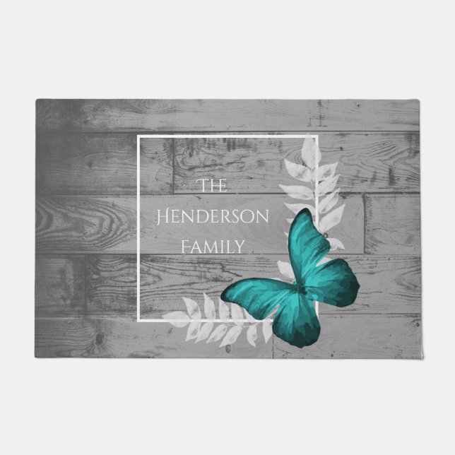 Tapete Borboleta Teal Rustic Personalizada Porta Personal (Frente)