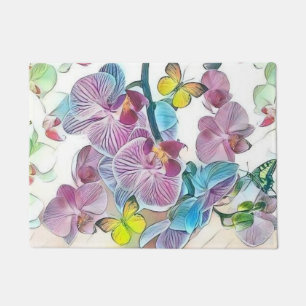 Tapete Borboletas de flores de orquídeas coloridas cor-de