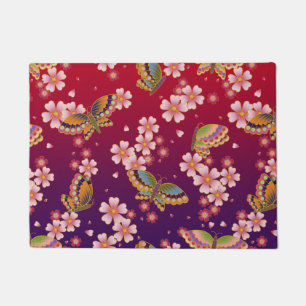 Tapete Borboletas Japonesas Em Sakura Brilha Vermelho