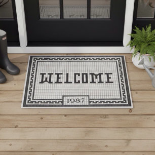 Tapete Borda de azulejo vintage preto e branco personaliz