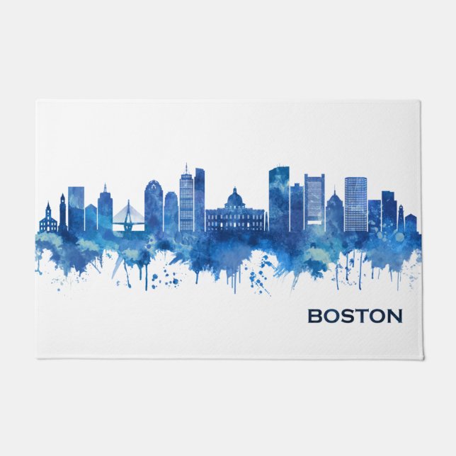 Tapete Boston Massachusetts Skyline Blue (Frente)