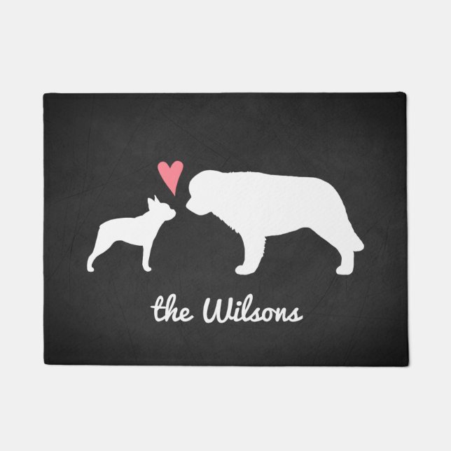 Tapete Boston Terrier e Santo Bernard com Heart (Frente)