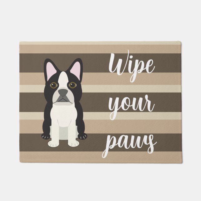 Tapete Boston Terrier Limpe suas patas Listrado neutro  (Frente)