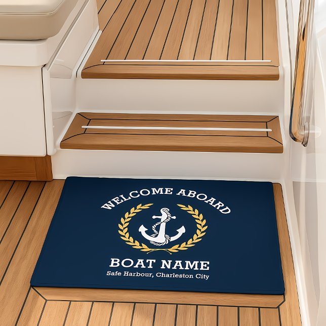 Tapete Bote de boas-vindas da âncora náutica personalizad (Custom Nautical Anchor Welcome Aboard Boat Doormat)