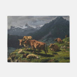 Tapete Bovinos e Ovinos numa Paisagem Alpina