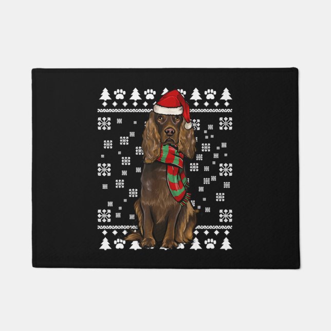 Tapete Boykin Spaniel Dog With Santa Hat Ugly Christmas (Frente)
