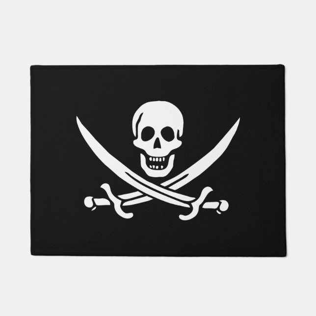 Tapete Branco, Bandeira Pirata, Calico Jack, Caveira e Cu (Frente)
