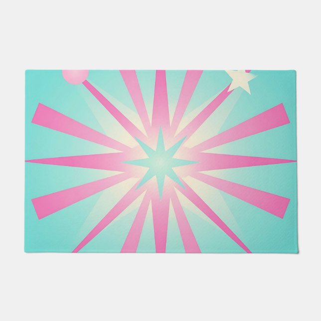 Tapete Brilho Retro Estrela Explosão Rosa-Menta (Frente)