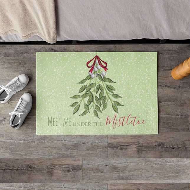 Tapete Brincadeiras de Natal Curiosas (Christmas doormat "meet me under the mistletoe" cute whimsical greenery)