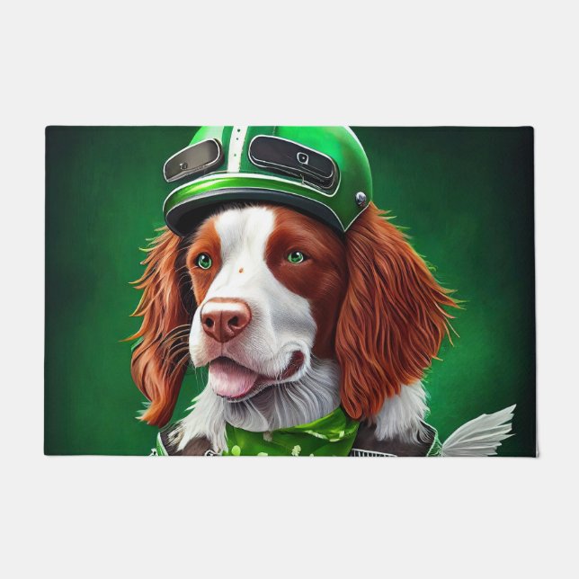 Tapete Brittany Spaniel dirigindo Ruas de bicicleta. Dia  (Frente)
