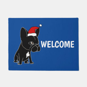 Tapete Buldogue francês preto bonito no Natal do chapéu