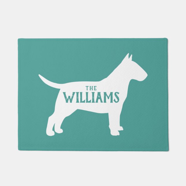 Tapete Bull Terrier Silhouette Teal e White Custom (Frente)