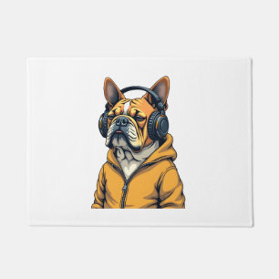 Tapete Bulldog Antigo de Headphones Vestindo Capuz Música
