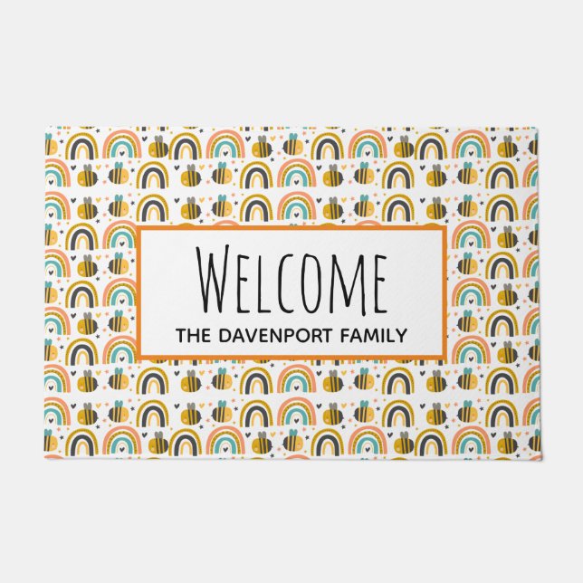 Tapete Bumble Bee e Rainbows Padrão Bem-vindos (Frente)