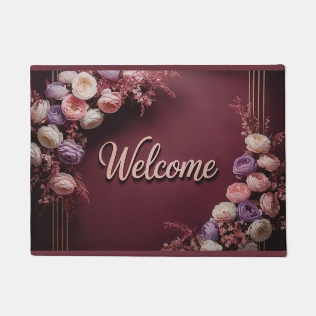 Tapete Burgundy Floral Welcome Mat (Frente)