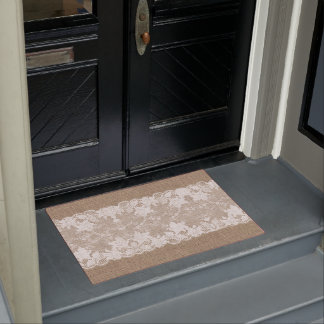 Tapete Burlap bege bege-cinzento-russo e renda branca