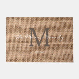 Tapete burlap de nome de família de texto inicial e scrip