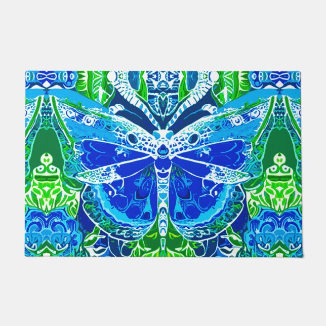 Tapete Butterfly e Medallion Batik Padrões em Azul (Frente)