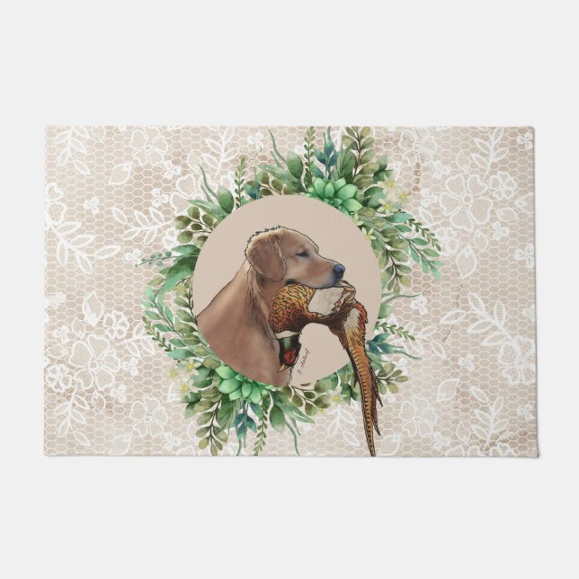 Tapete Cabeça de Ouro de Retriever com Faisão (Frente)